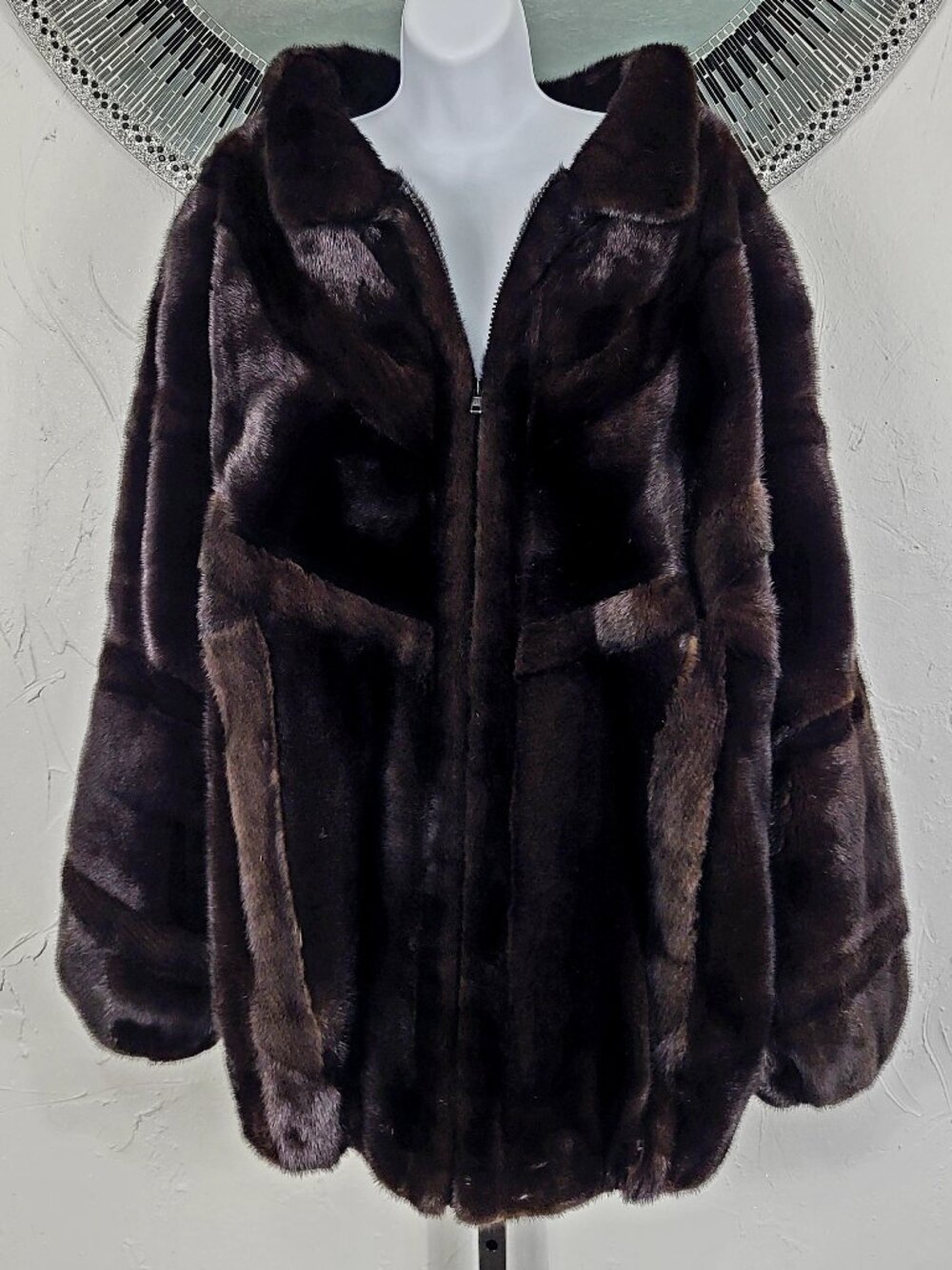 LOWELL~PLUS 3X/4X~VINTAGE RANCH BROWN GENUINE REAL MINK FUR COAT BOMBER JACKET